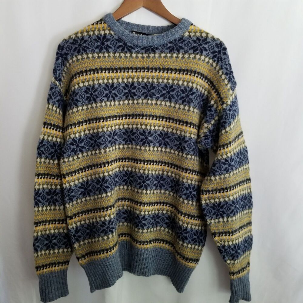 Vintage Eskimo Knitwear Shetland Wool Sweater Made in England Fair Isle Size L